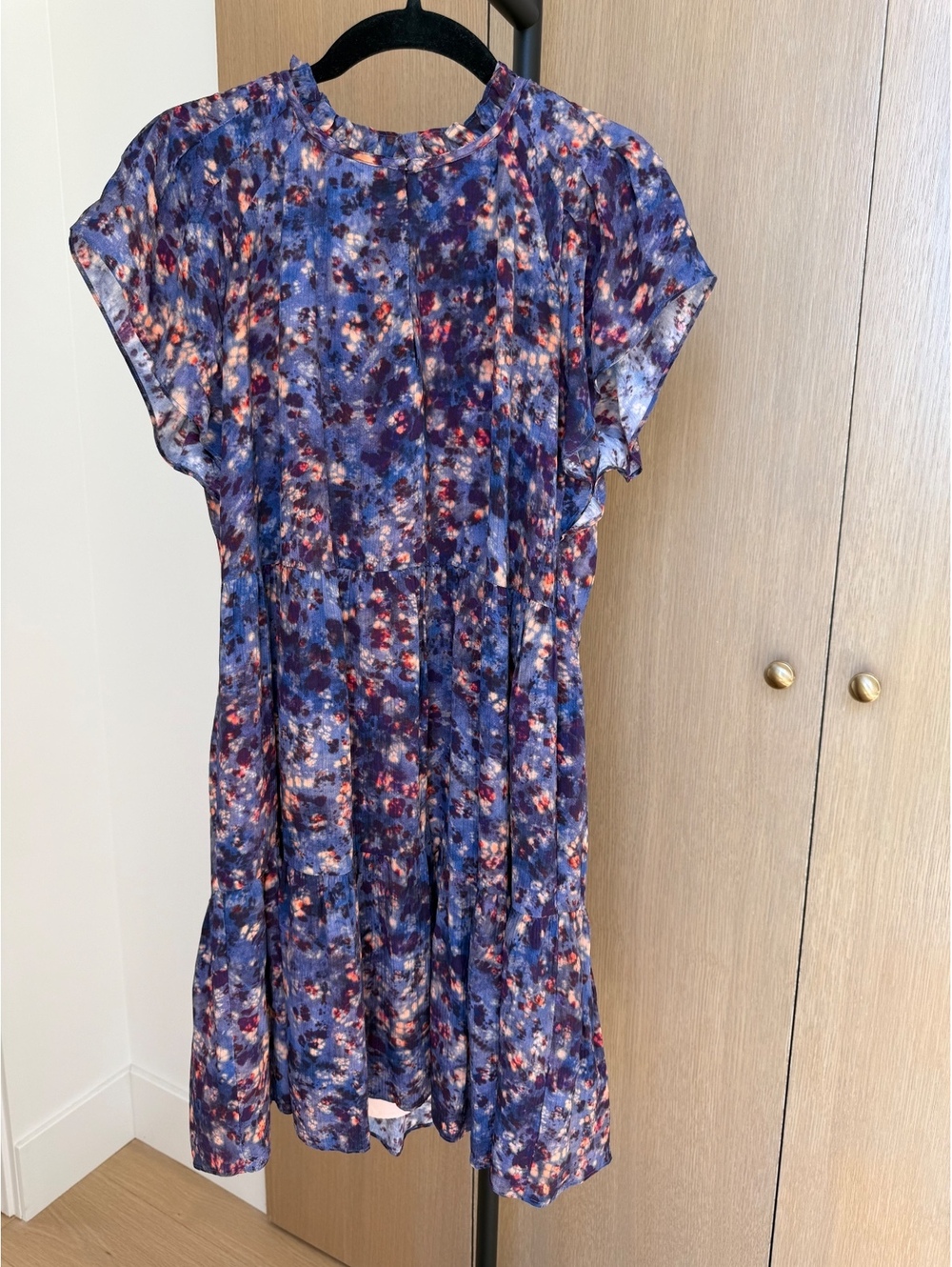 Marie Oliver Farah Dress Indigo Reef XS Silk Blend Ruffle Mini Dress